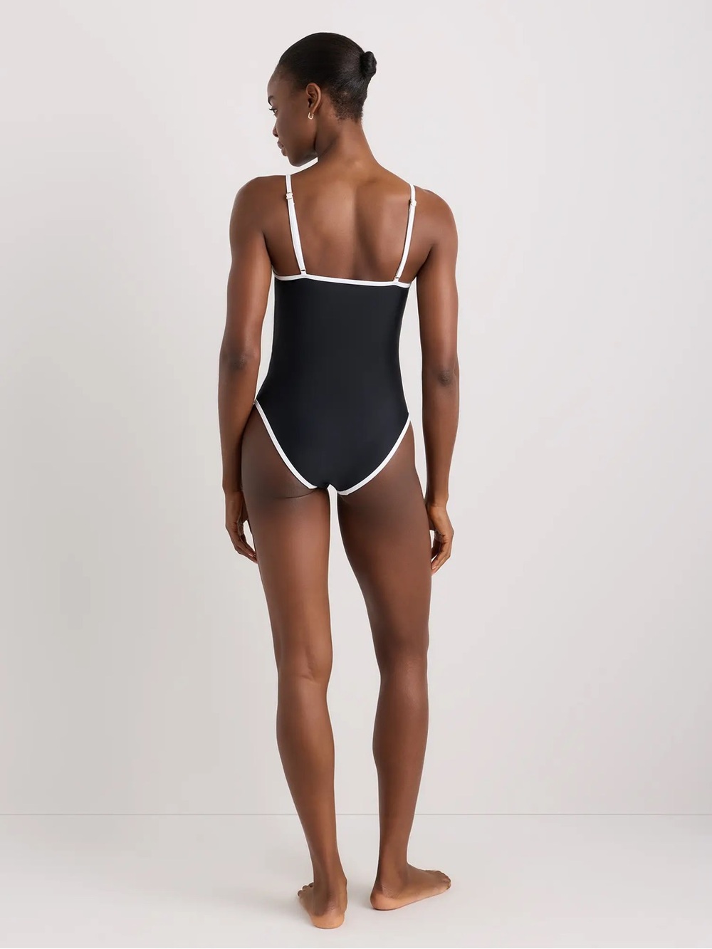 NWT QUINCE Italian Cami One-Piece Swimsuit Small Black/White 9388 - Picture 3 of 10